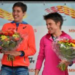 BERN, 12JUN16 - Warten auf die Siegerin: Die Zweitplatzierte Fabienne Schlumpf (L) und die Drittplatzierte Maja Neuenschwander (R) warten auf dem Podest auf die Siegerin. Impression vom 30. Schweizer Frauenlauf in Bern am 12. Juni 2016.Impression of the 30th Swiss Women's Run in Bern, Switzerland, June 12, 2016. With more than 16,000 participants, the Swiss Women's Run is the largest women's sports event in Switzerland.swiss-image.ch/Photo Michael Buholzer