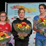 BERN, 12JUN16 - Ehrung fuer die Schnellsten: Drei Siegerinnen in der Kategorie '10 km Running' posieren auf dem Podest. Impression vom 30. Schweizer Frauenlauf in Bern am 12. Juni 2016.Impression of the 30th Swiss Women's Run in Bern, Switzerland, June 12, 2016. With more than 16,000 participants, the Swiss Women's Run is the largest women's sports event in Switzerland.swiss-image.ch/Photo Michael Buholzer